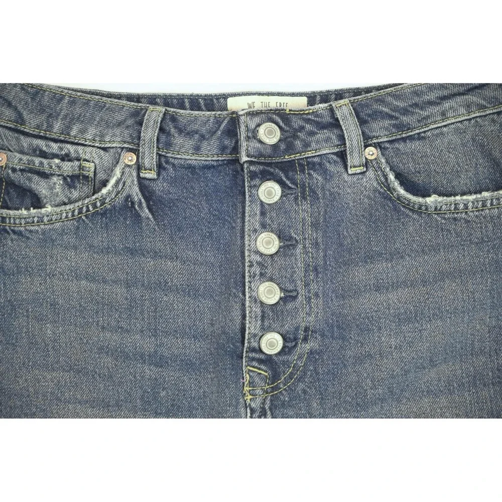Free People We The Free Denim Mini Skirt Button Fly Raw Hem‎ Boho Festival 31